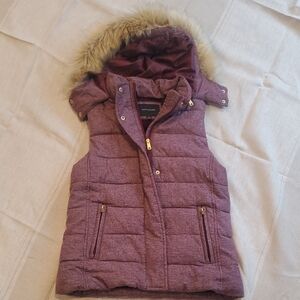 Banana Republic Maroon Quilted Vest with Faux Fur Trim